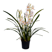 Орхидея Цимбидиум белая куст 100 см в кашпо - ПлантАрт - Интернет-магазин искусственных растений и кашпо, озеленение интерьеров